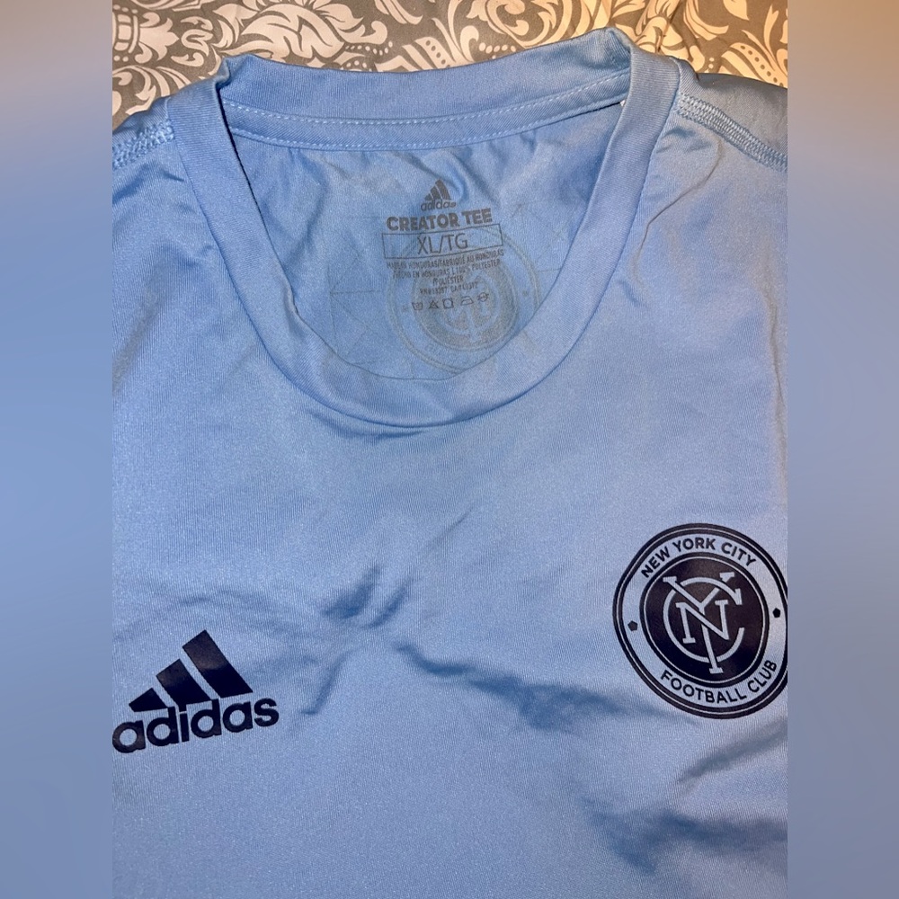 XL Adidas NY football club light blue athletic material lightly used